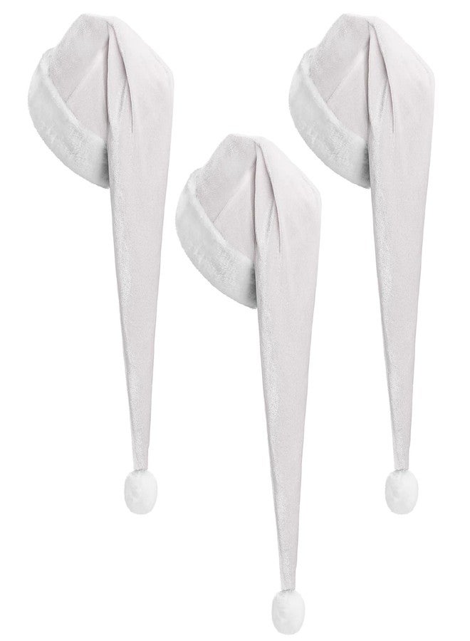 Cozypower 3 Pcs Christmas Santa Hat for Adults with Plush Brim Thicken Unisex Velvet Classic Xmas Holiday New Year Party(White,Long Style) - Image 1